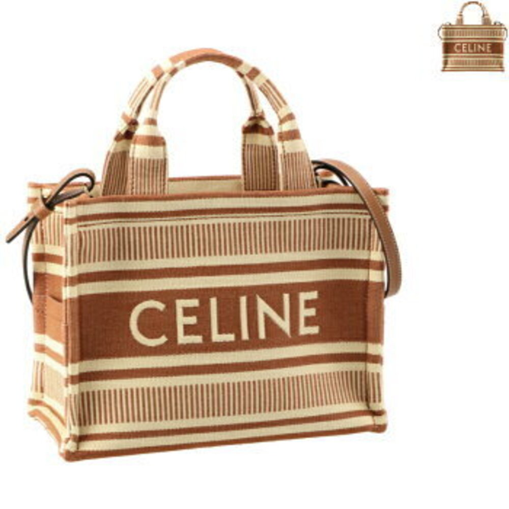 Celine Tote Bag THAIS Cabas Striped Textile Logo Shoulder